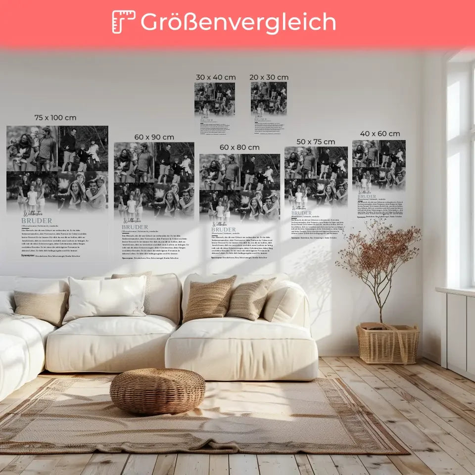 Personalisierte Leinwand Definition Bruder mit 4 Fotos und Name