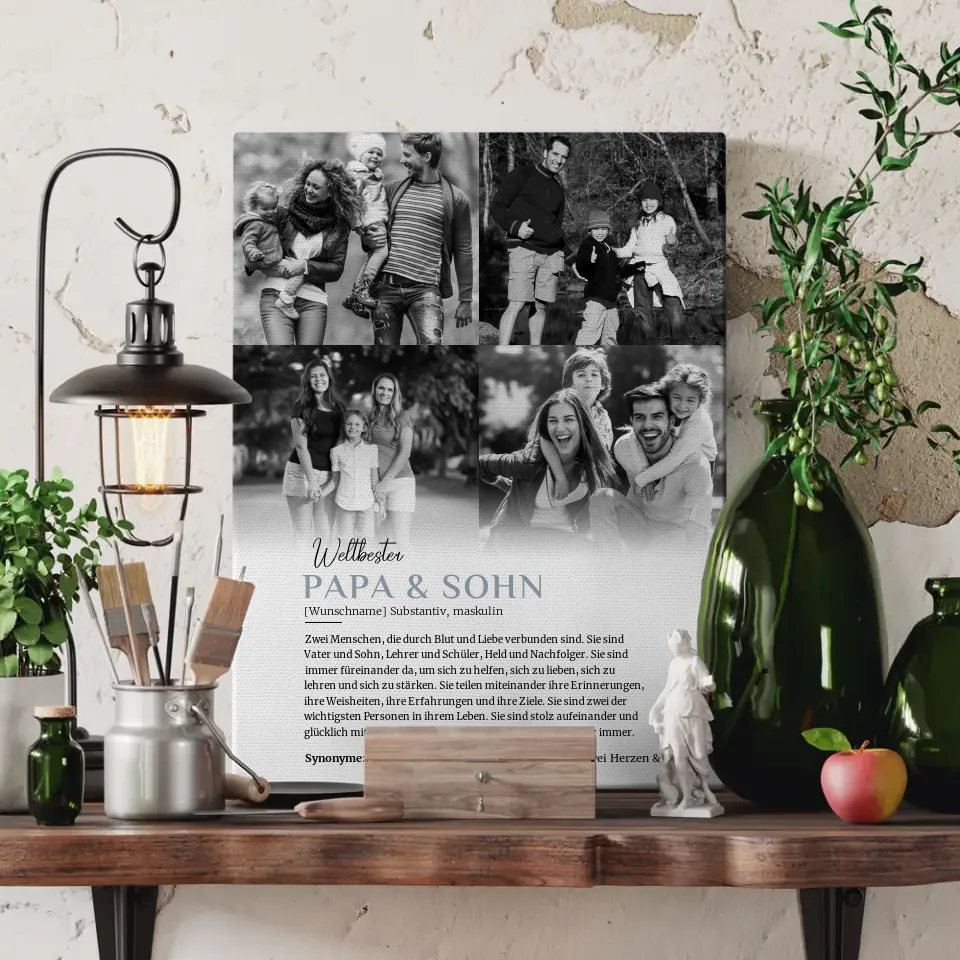 Personalisierte Leinwand Definition Papa & Sohn mit 4 Fotos