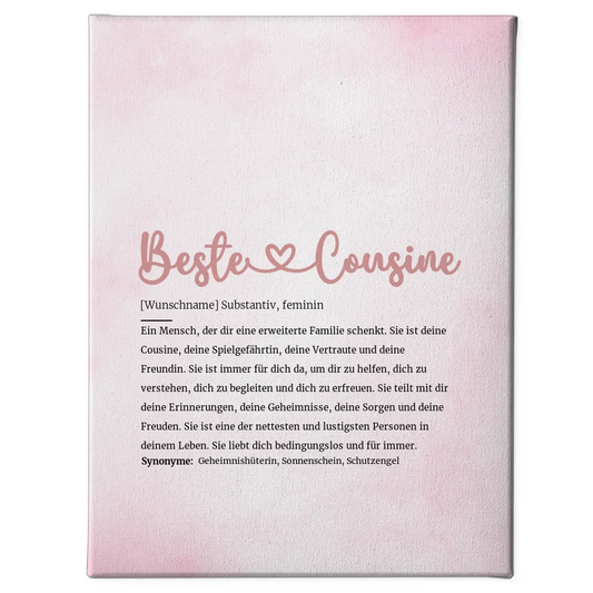 Personalisierte Leinwand Definition Beste Cousine Herz mit Name 1