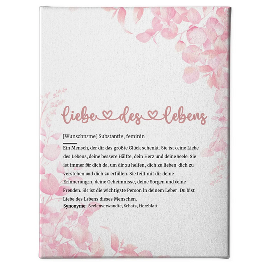 Personalisierte Leinwand Definition Liebe des Lebens Herz mit Name 1