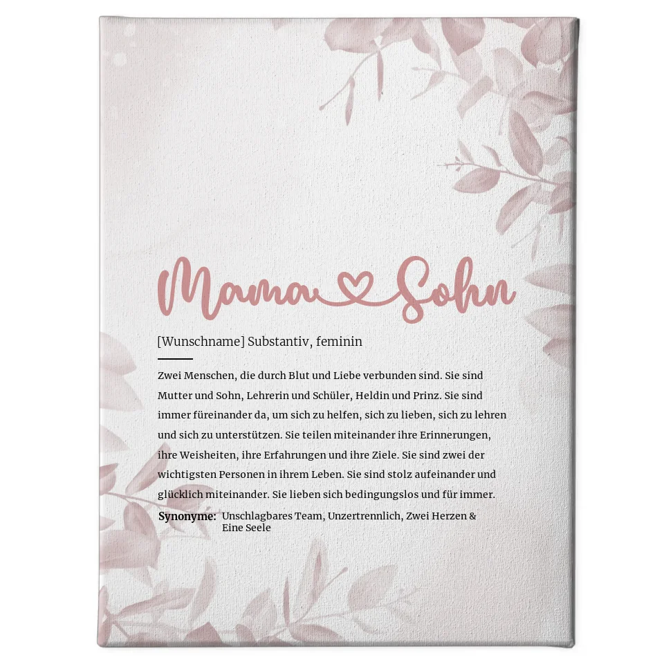Personalisiertes Leinwand Herz Definition Mama Sohn mit Name 1