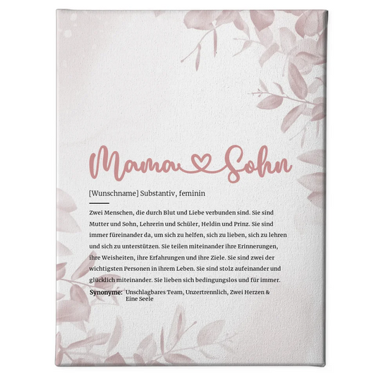 Personalisiertes Leinwand Herz Definition Mama Sohn mit Name