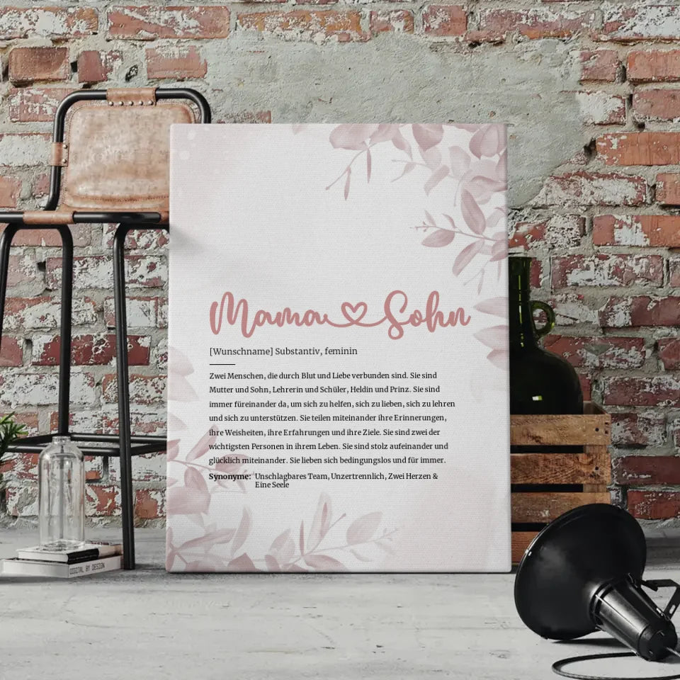 Personalisiertes Leinwand Herz Definition Mama Sohn mit Name 4