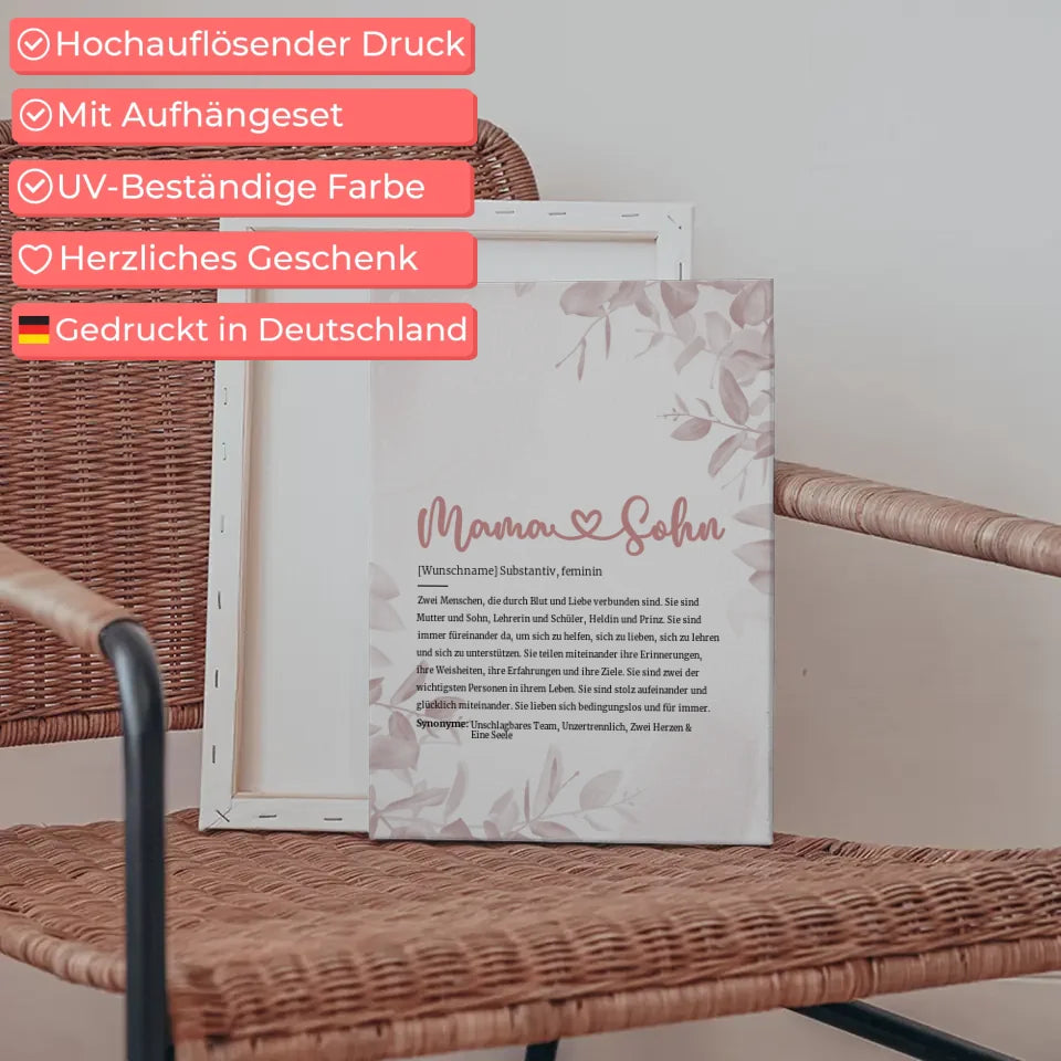 Personalisiertes Leinwand Herz Definition Mama Sohn mit Name 5