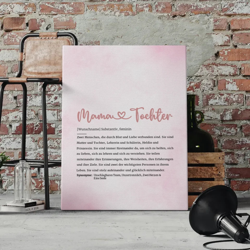 Personalisierte Leinwand Definition Mama Tochter Herz mit Name gestalten