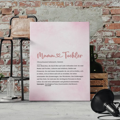 Personalisierte Leinwand Definition Mama Tochter Herz mit Name gestalten