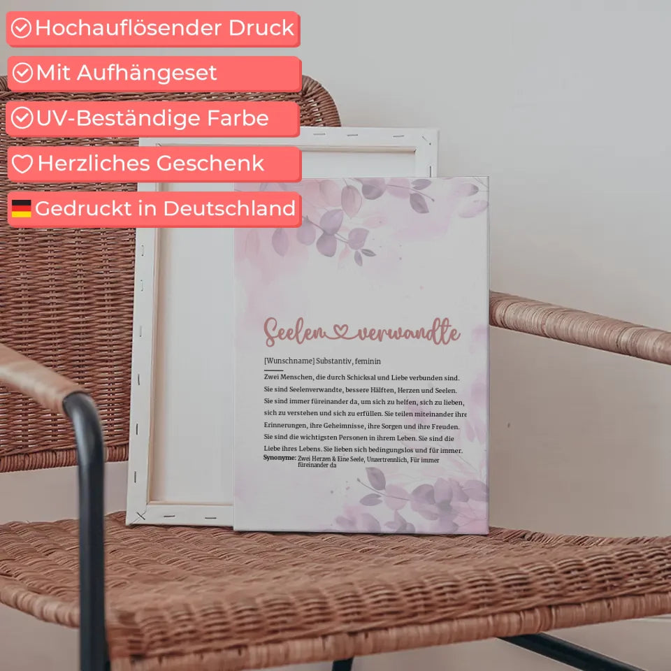 Personalisiertes Leinwandbild Seelenverwandte Herz mit Name Geschenkidee