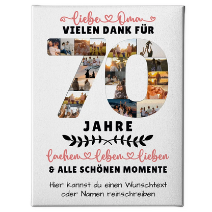 Personalisierte Leinwand für Oma 70 Geburtstag mit Fotos und Wunschtext