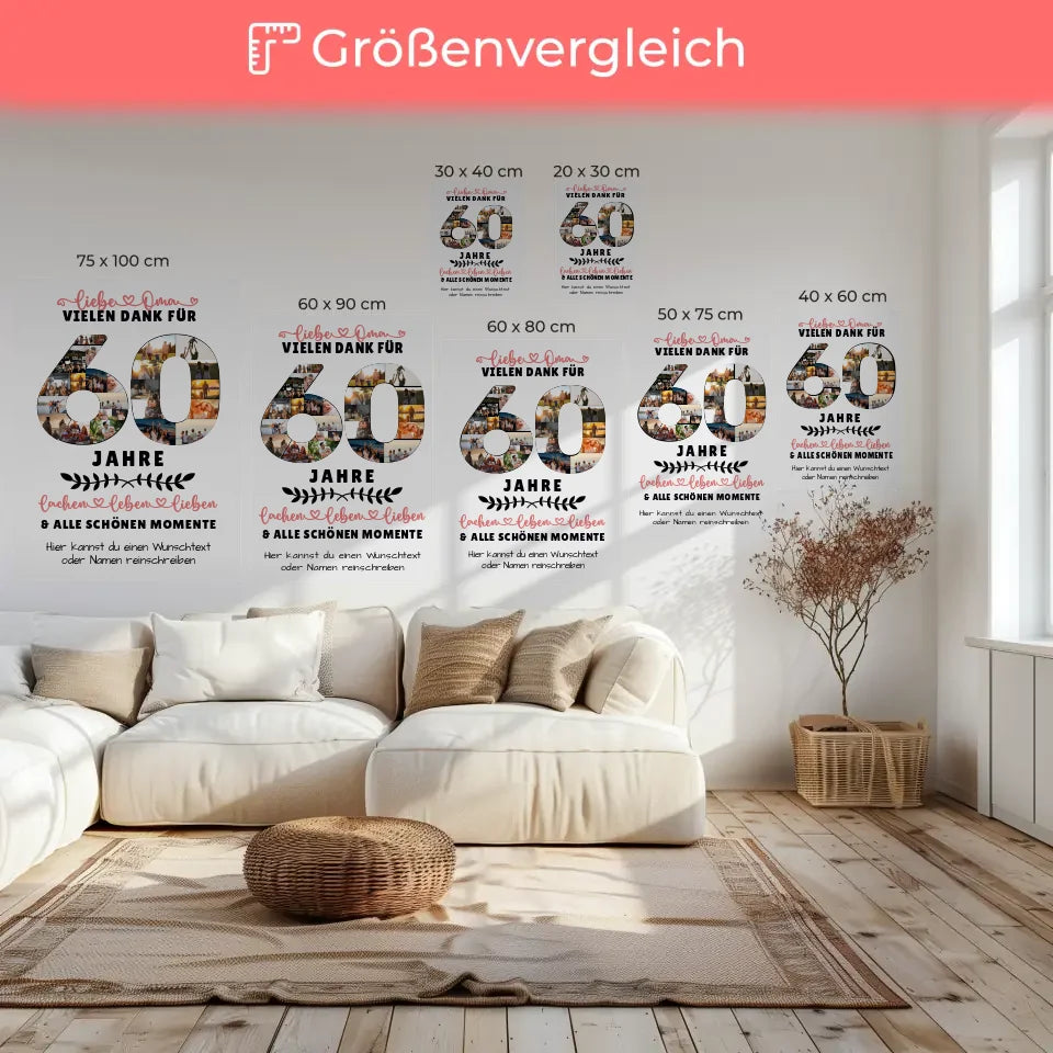 Personalisiertes Leinwand Poster Oma 60 Geburtstag mit Fotos