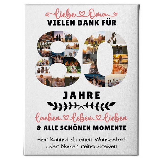 Personalisiertes Leinwandbild für Oma zum 80 Geburtstag mit Fotos Wunschtext 1