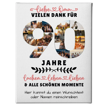 Personalisiertes Leinwand Geschenk Oma 90 Geburtstag Fotos Lachen Leben