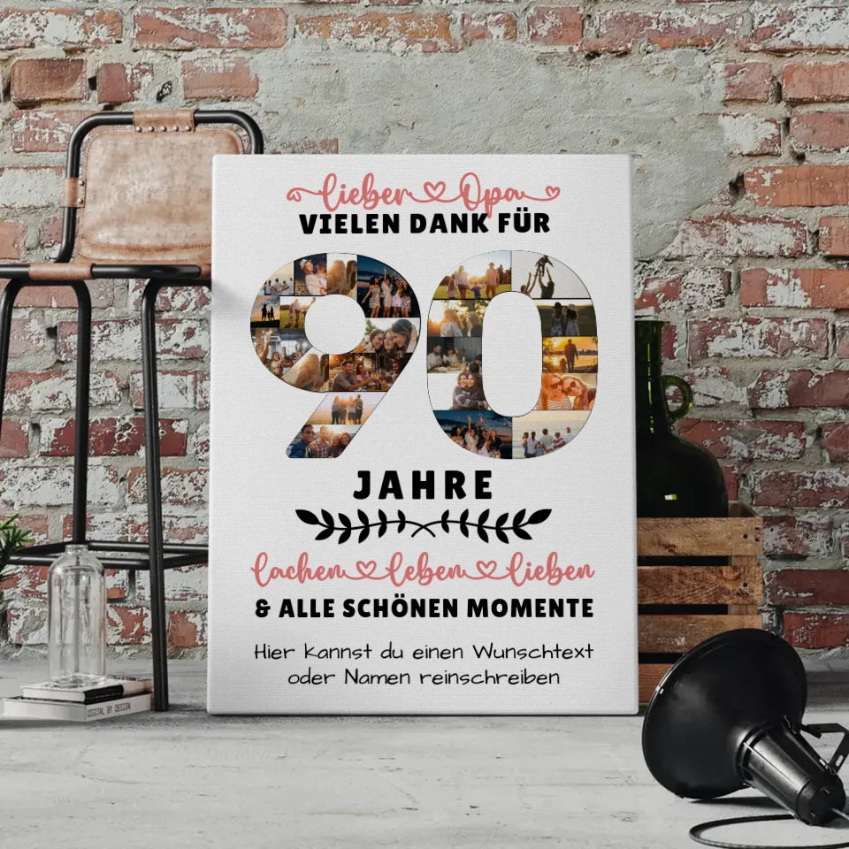 Personalisierte Leinwand Opa 90 Geburtstag mit Fotos und Wunschtext 4