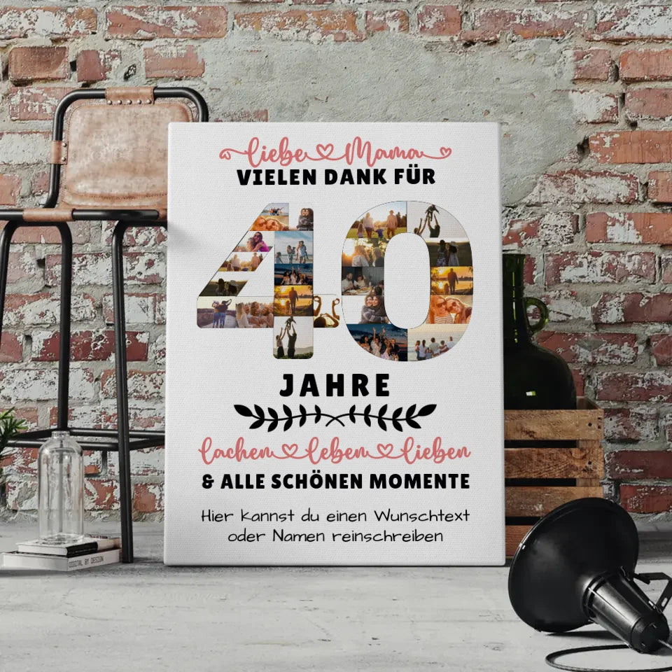 Personalisierte Leinwand Mama 40 Geburtstag Fotos Wunschtext 4