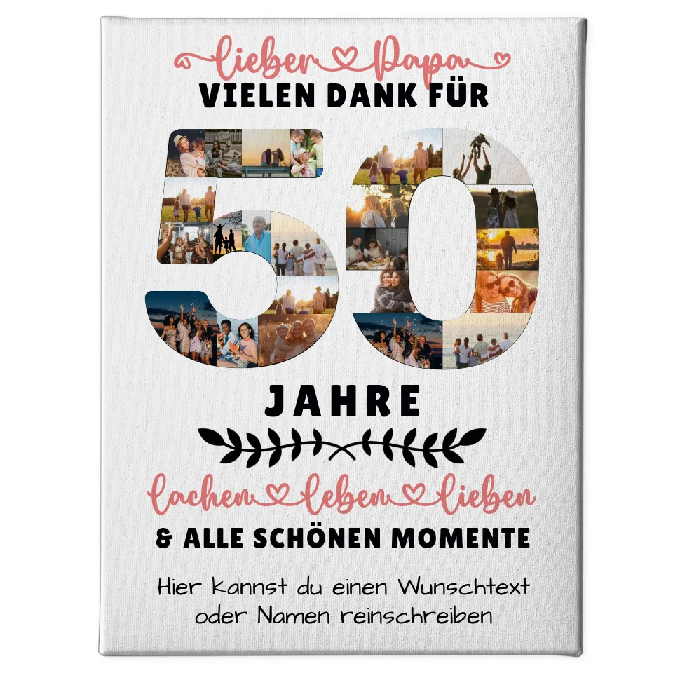 Personalisierte Leinwand für Papa 50. Geburtstag mit Fotos und Wunschtext