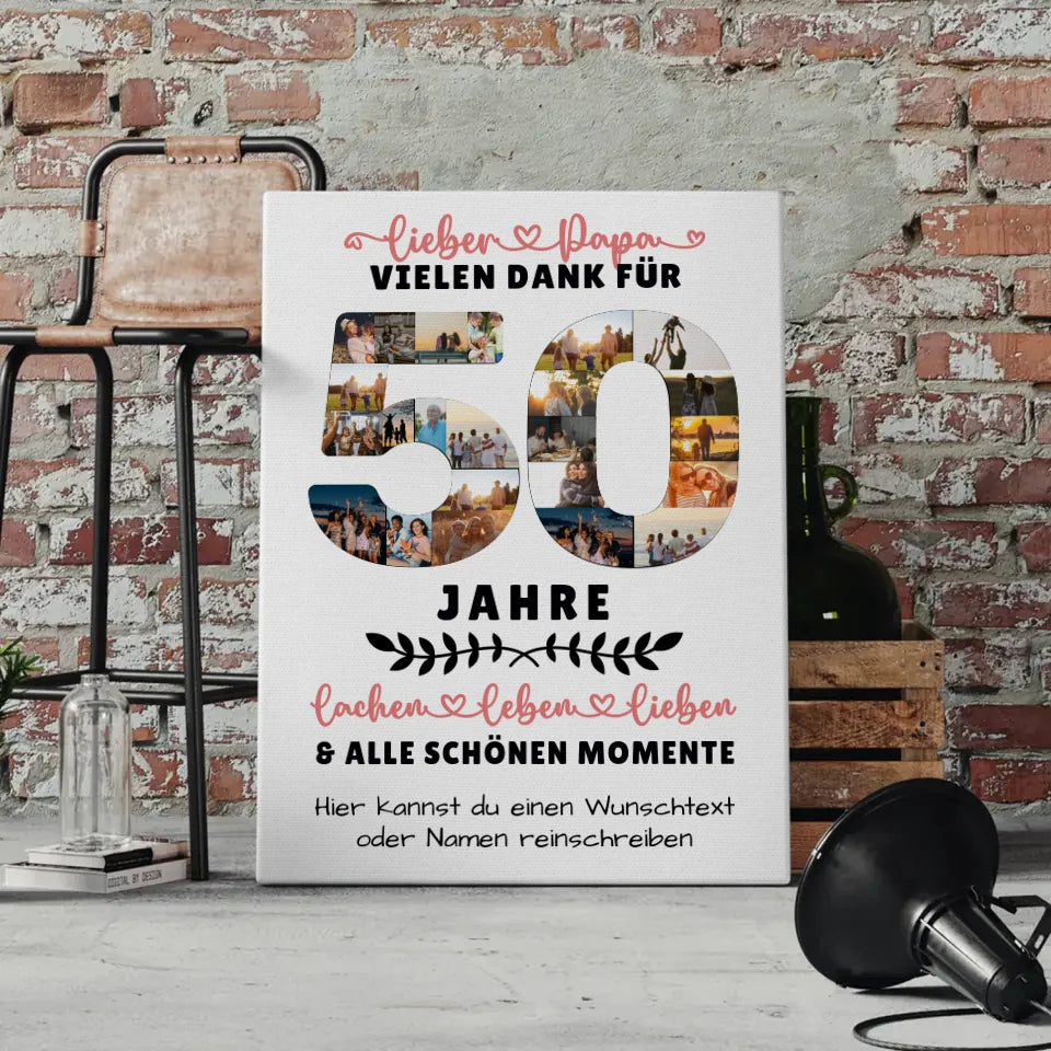 Personalisierte Leinwand für Papa 50. Geburtstag mit Fotos und Wunschtext