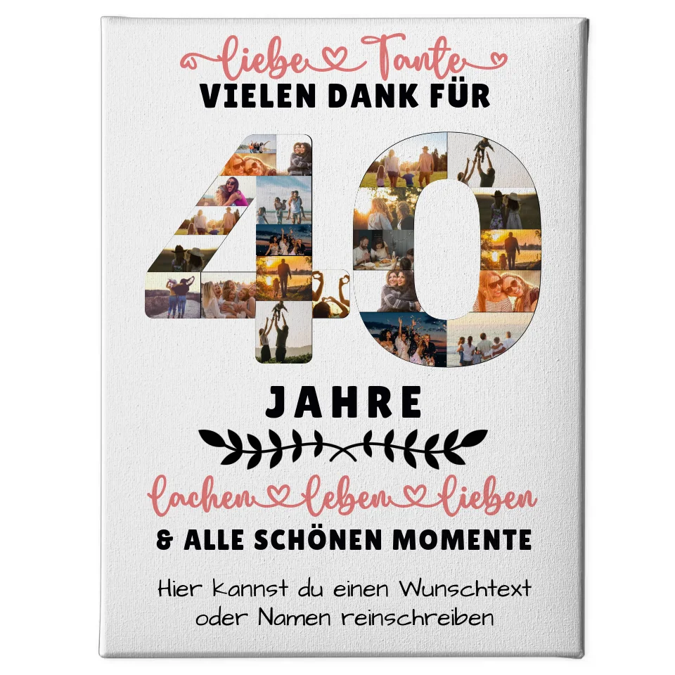 Personalisierte Leinwand Tante 40 Geburtstag Fotos Wunschtext