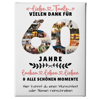 Personalisiertes Leinwandbild Tante 60 Geburtstag mit Fotos und Wunschtext