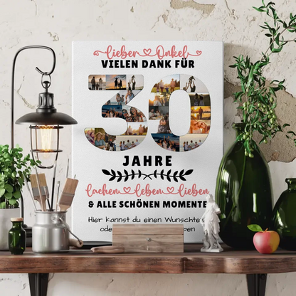 Personalisierte Leinwand für Onkel zum 30 Geburtstag mit Fotos und Wunschtext