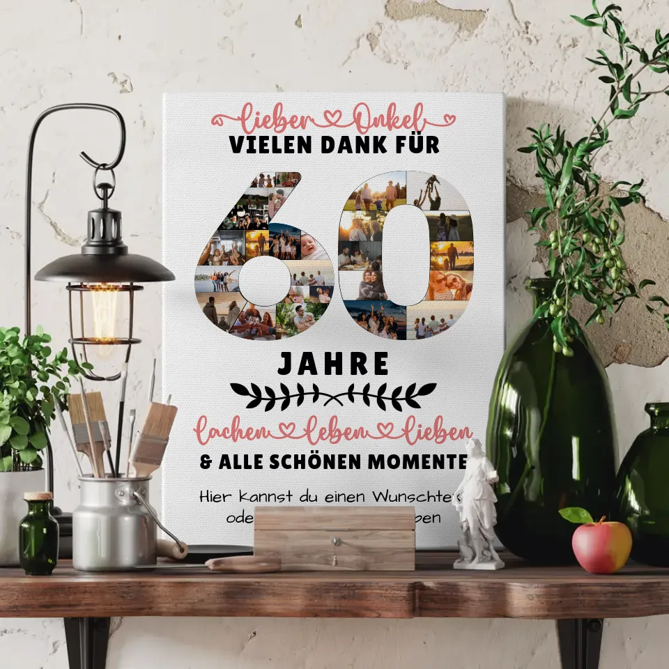 Personalisierte Leinwand für Onkel 60 Geburtstag mit Fotos und Wunschtext 3