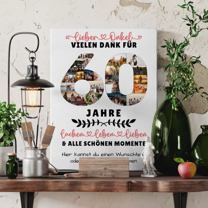 Personalisierte Leinwand für Onkel 60 Geburtstag mit Fotos und Wunschtext 3