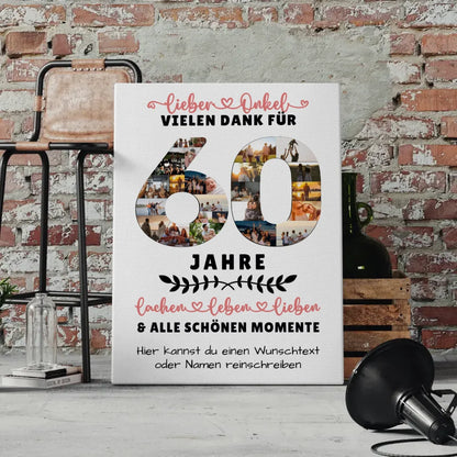 Personalisierte Leinwand für Onkel 60 Geburtstag mit Fotos und Wunschtext 4