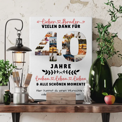 Personalisierte Leinwand Bruder 40 Geburtstag Fotos Lachen Leben 3