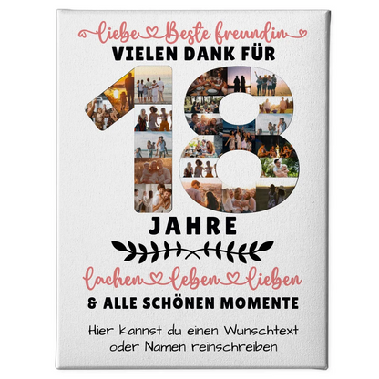 Personalisierte Leinwand Beste Freundin 18 Geburtstag Fotos Lachen Leben Wunschtext