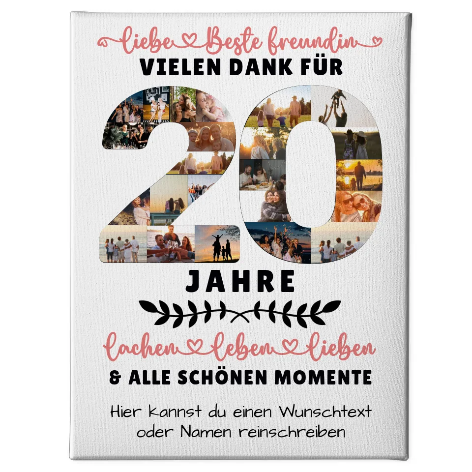 Personalisierte Leinwand Beste Freundin 20 Geburtstag mit Fotos