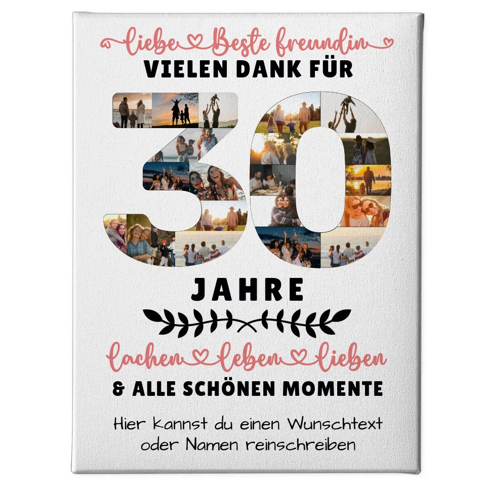 Personalisierte Leinwand Beste Freundin 30 Geburtstag Fotos Wunschtext