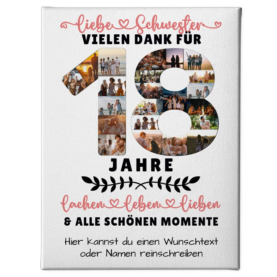 Personalisiertes Leinwand Geschenk Schwester 18 Geburtstag Fotos