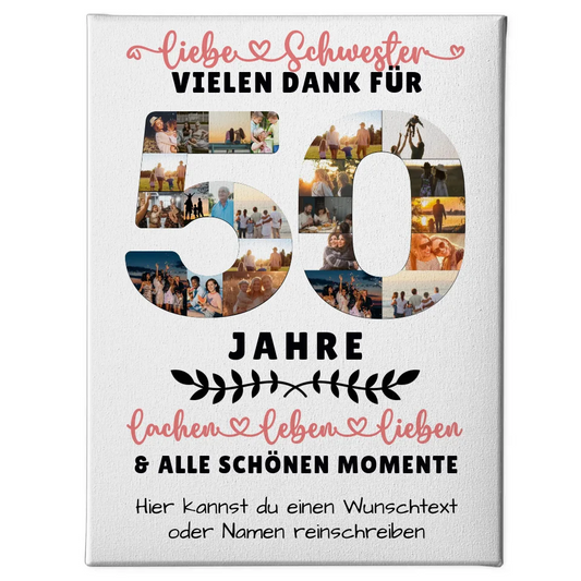 Personalisierte Leinwand Schwester 50 Geburtstag mit Wunschtext Fotos 1