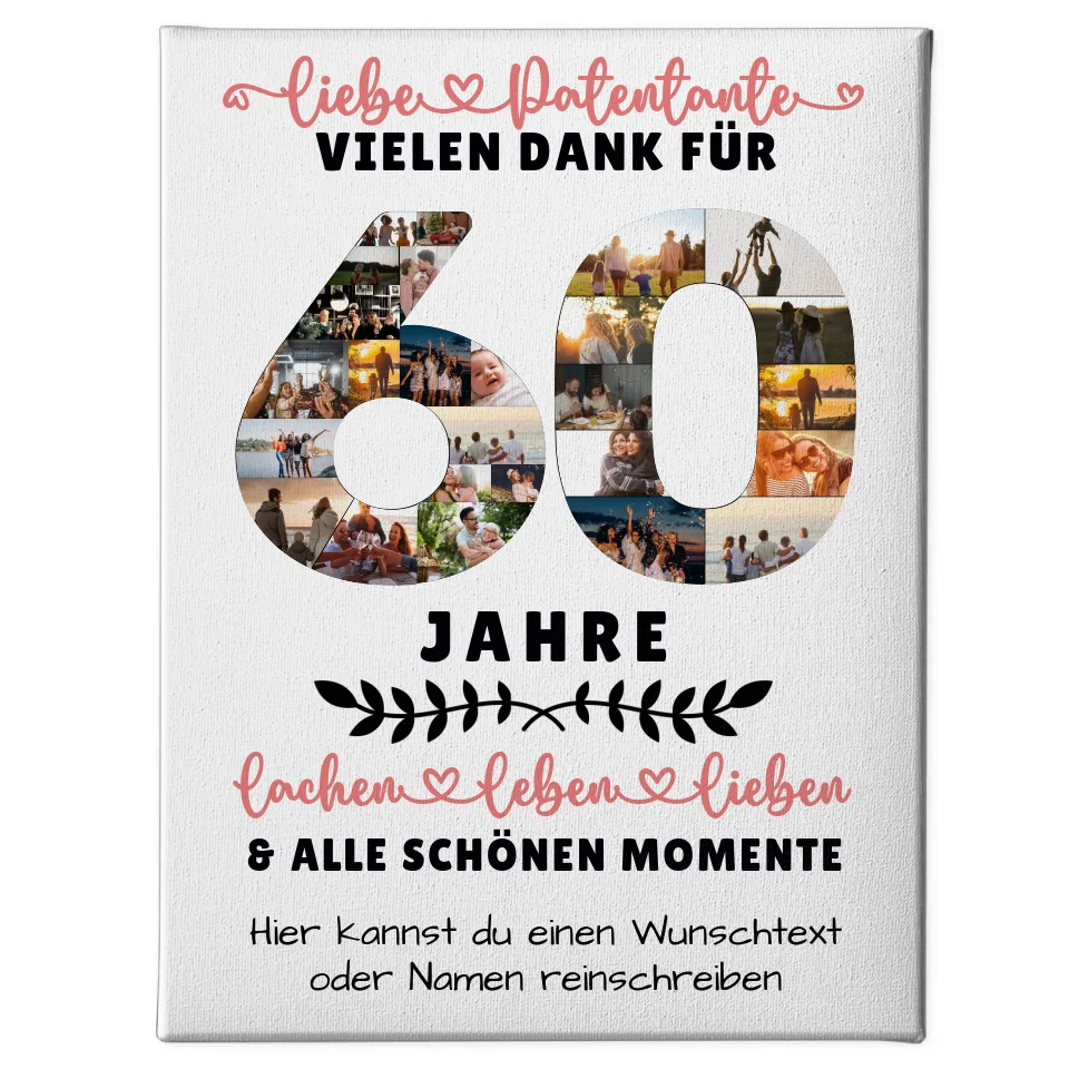 Personalisierte Leinwand Patentante 60 Geburtstag Fotos Lachen Leben Wunschtext