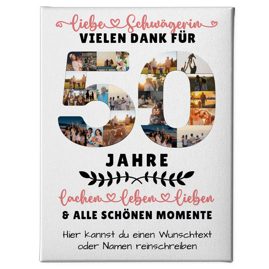 Personalisierte Leinwand für Schwägerin zum 50. Geburtstag mit Fotos und Wunschtext 1