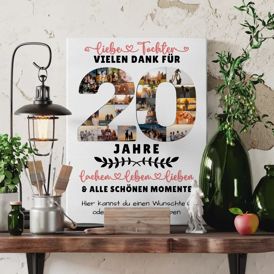 Personalisierte Leinwand für Tochter zum 20 Geburtstag mit Fotos