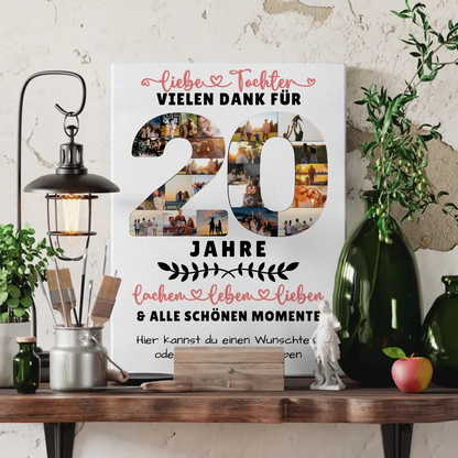 Personalisierte Leinwand für Tochter zum 20 Geburtstag mit Fotos