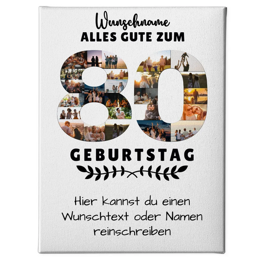 Personalisierte Leinwand zum 80 Geburtstag mit Wunschname und Text 1