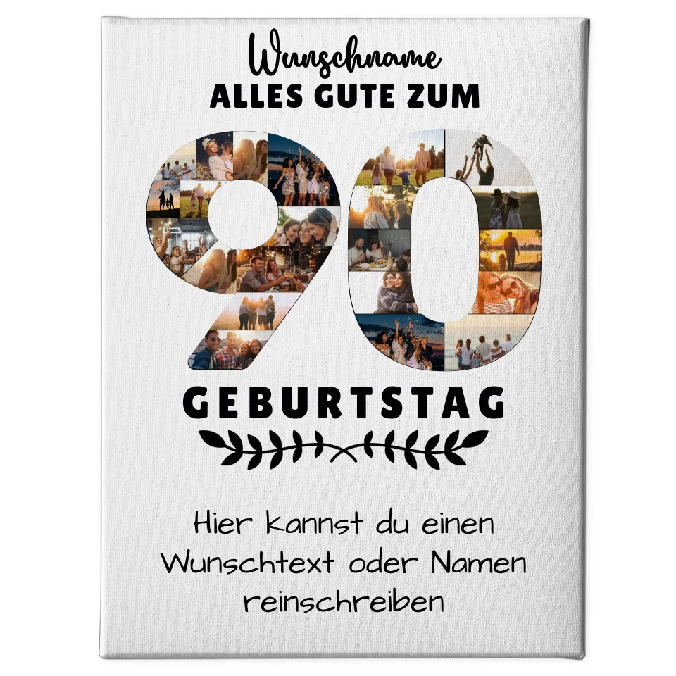 Personalisiertes Leinwandbild zum 90. Geburtstag mit Wunschname