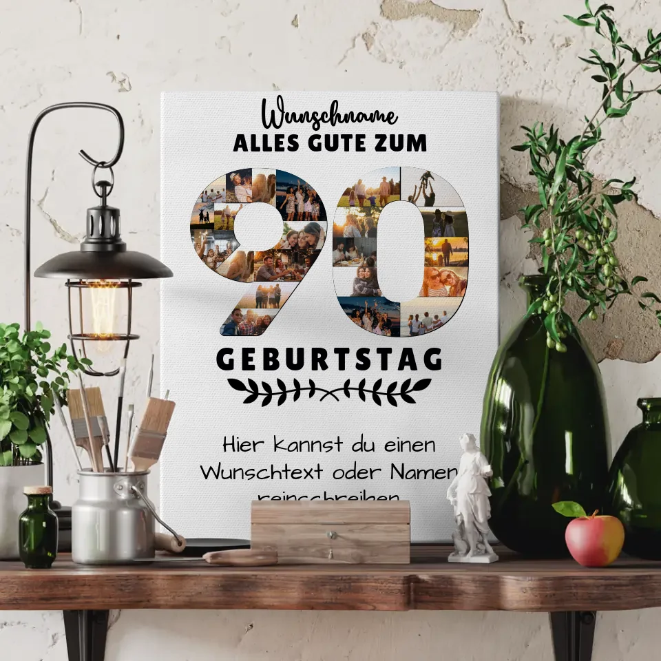 Personalisiertes Leinwandbild zum 90. Geburtstag mit Wunschname