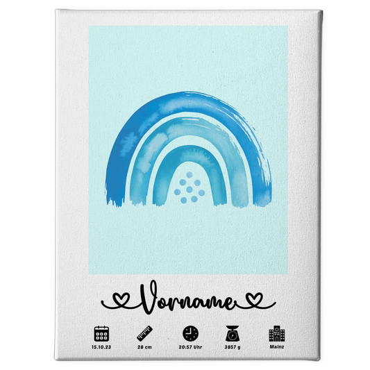 Leinwand Geburt personalisiert Regenbogen Azurblau Mintgrün Kinderzimmer 1