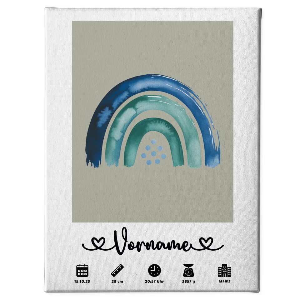 Personalisiertes Geburtsleinwand Grau mit Namen Geburtsdaten für Kinderzimmer 1