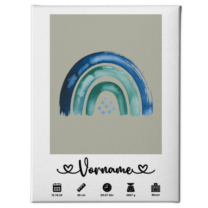 Personalisiertes Geburtsleinwand Grau mit Namen Geburtsdaten für Kinderzimmer 1