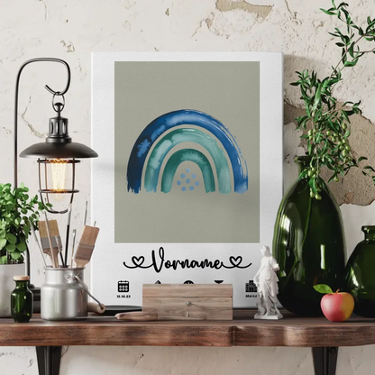 Personalisiertes Geburtsleinwand Grau mit Namen Geburtsdaten für Kinderzimmer 3