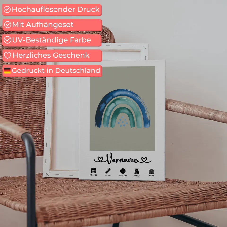 Personalisiertes Geburtsleinwand Grau mit Namen Geburtsdaten für Kinderzimmer 5