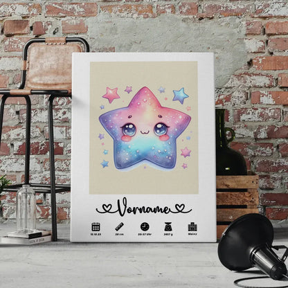Personalisierte Geburtsleinwand Stern Sweet Bunt Perlweiß 60x40 cm 4