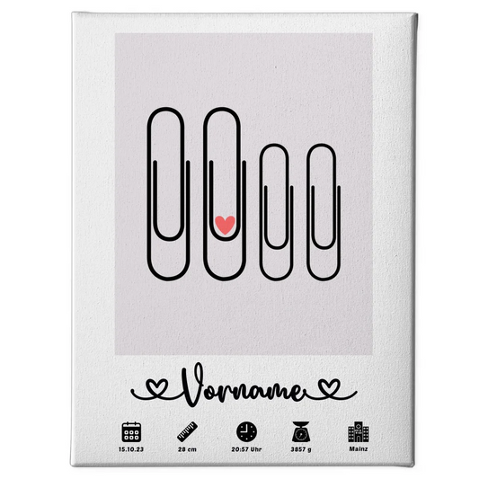 Geburtsleinwand Personalisiert Blau Pastell mit Name Klammern 1