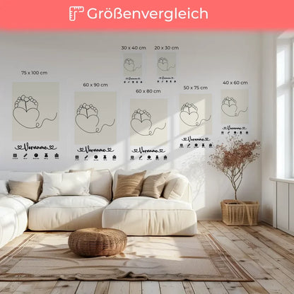 Personalisierte Leinwand Geburt Babyfüße Herz Beige Kinderzimmer