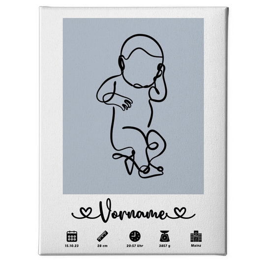 Personalisierte Leinwand Geburt Baby Lineart Azurblau mit Name 1