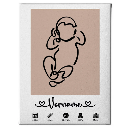Leinwand Geburtsleinwand Personalisiert Geburtsdaten Baby Lineart Altrosa 1