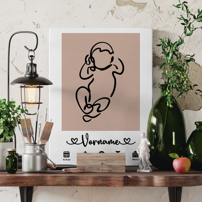 Leinwand Geburtsleinwand Personalisiert Geburtsdaten Baby Lineart Altrosa