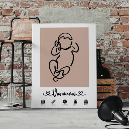 Leinwand Geburtsleinwand Personalisiert Geburtsdaten Baby Lineart Altrosa